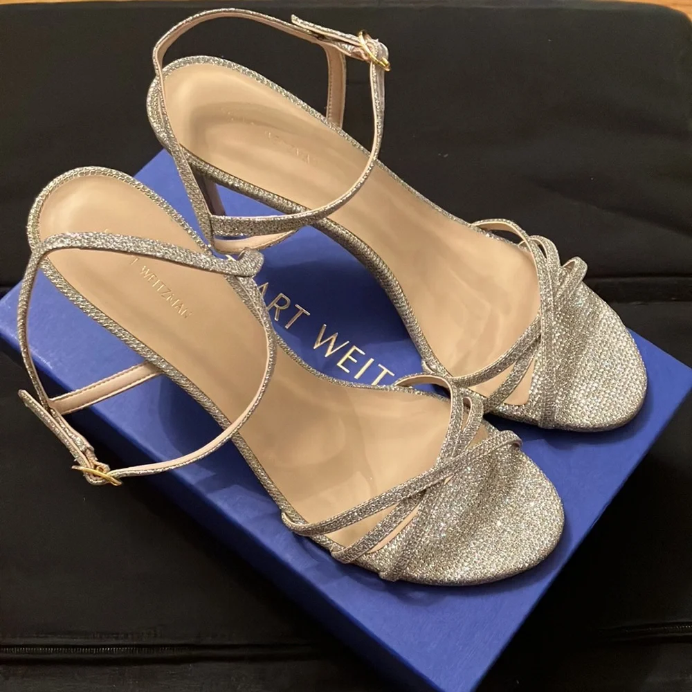 Stuart Weitzman, Starla 80 Heeled Sandal, Sparkle Noir, US 10